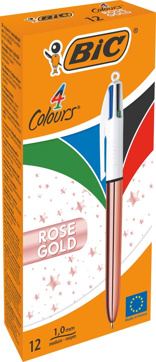 Afbeelding van Bic balpen 4 Colour Shine, rosé goud, doos van 12 stuk