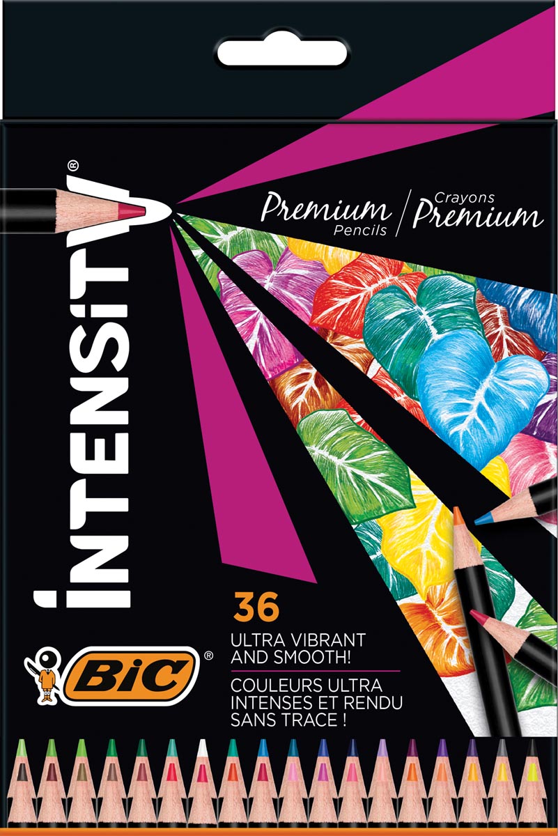 BIC Intensity Premium Houten Kleurpotloden met Vlekvrije Stift voor Schakeren en Mengen - Diverse Kleuren - 36 Stuks