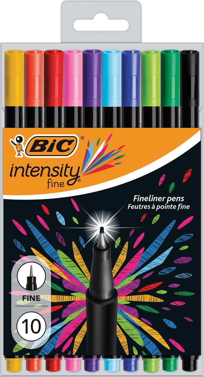 Bic fineliner Intensity, fijn, etui van 10 stuks in geassorteerde kleuren