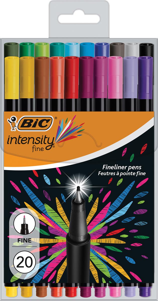 Bic fineliner Intensity, fijn, etui van 20 stuks in geassorteerde kleuren