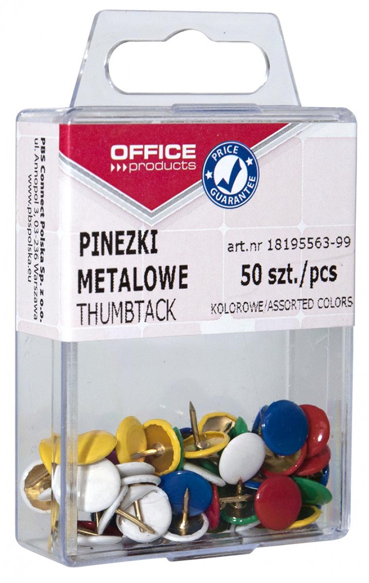 Office Products punaises, geassorteerde kleuren, plastic ophangdoosje van 50 stuks
