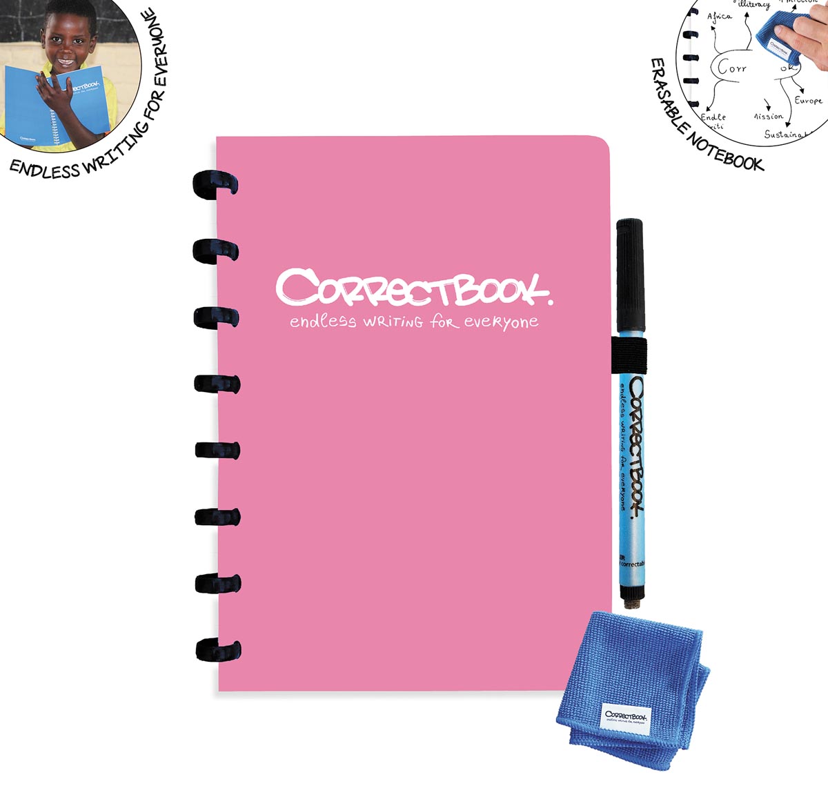 Correctbook A5 Original uitwisbaar / herbruikbaar notitieboek, blanco, Blossom Pink (roze)