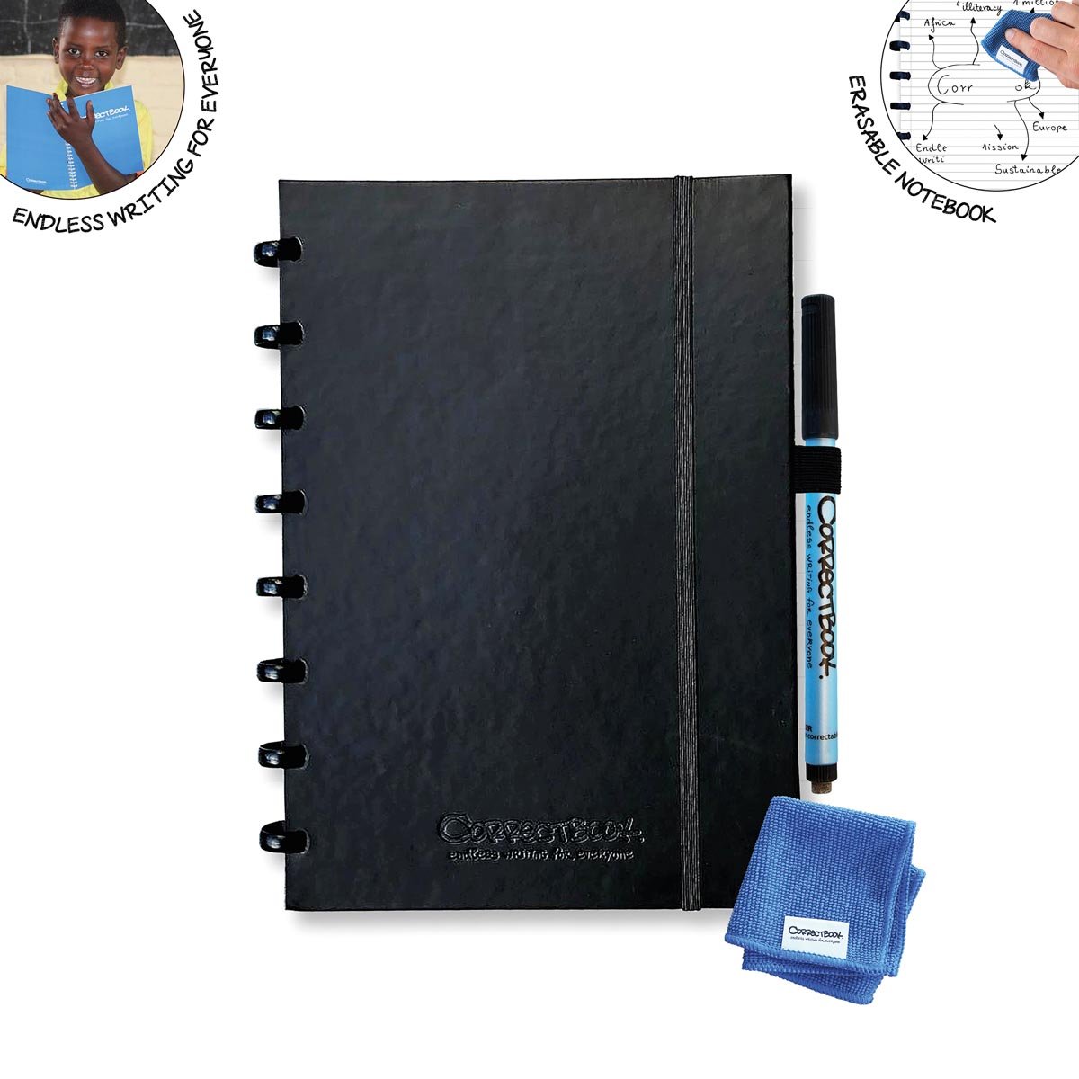 Correctbook A5 Premium Hardcover: uitwisbaar / herbruikbaar notitieboek, gelijnd, Ink Black (zwart) afbeelding