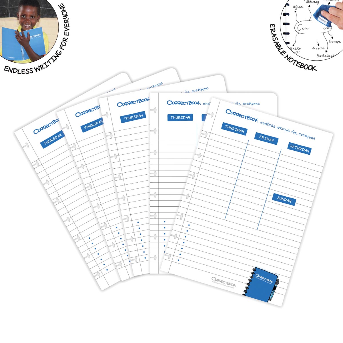 Correctbook A5 set met 5 weekplanner bladen, 10 pagina&apos;s (5 vel), uitwisbaar / herbruikbaar afbeelding