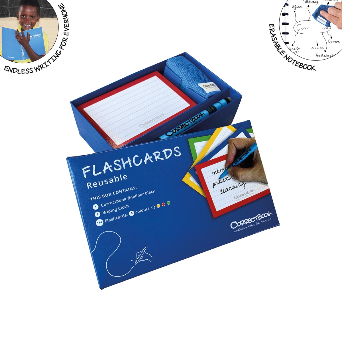 Correctbook Flashcards (systeemkaarten), uitwisbaar - herbruikbaar, gelijnd, pak van 144 stuks