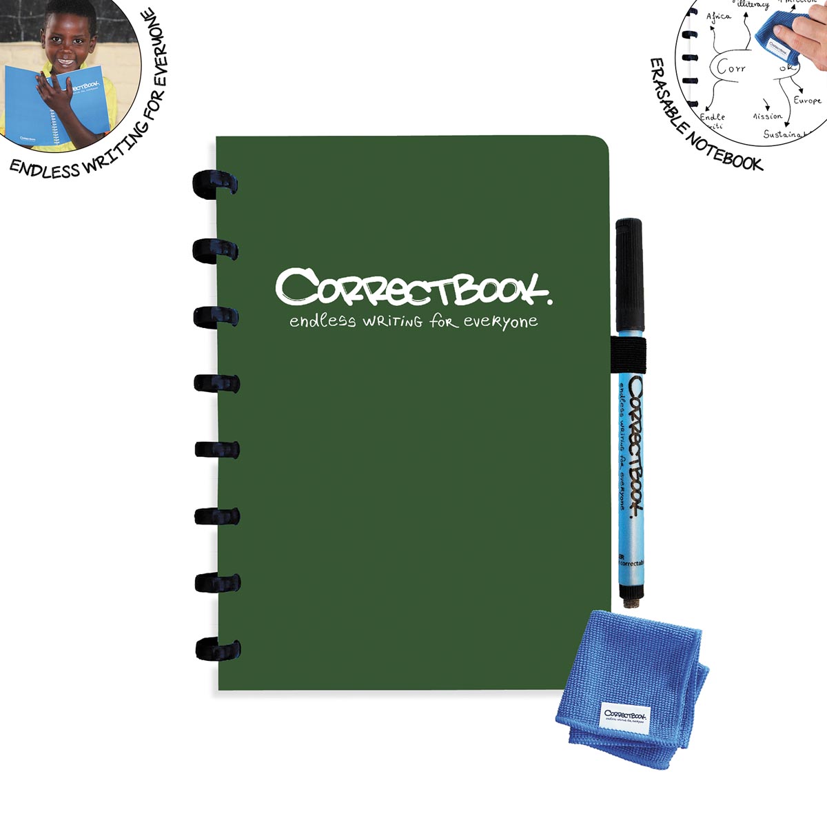 Correctbook A5 Original uitwisbaar / herbruikbaar notitieboek, blanco, Forest Green (bosgroen)