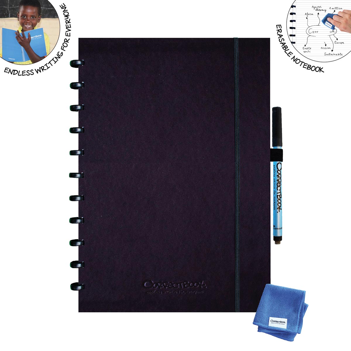 Correctbook A4 Hardcover: uitwisbaar / herbruikbaar notitieboek, gelijnd, Ink Black (zwart) afbeelding