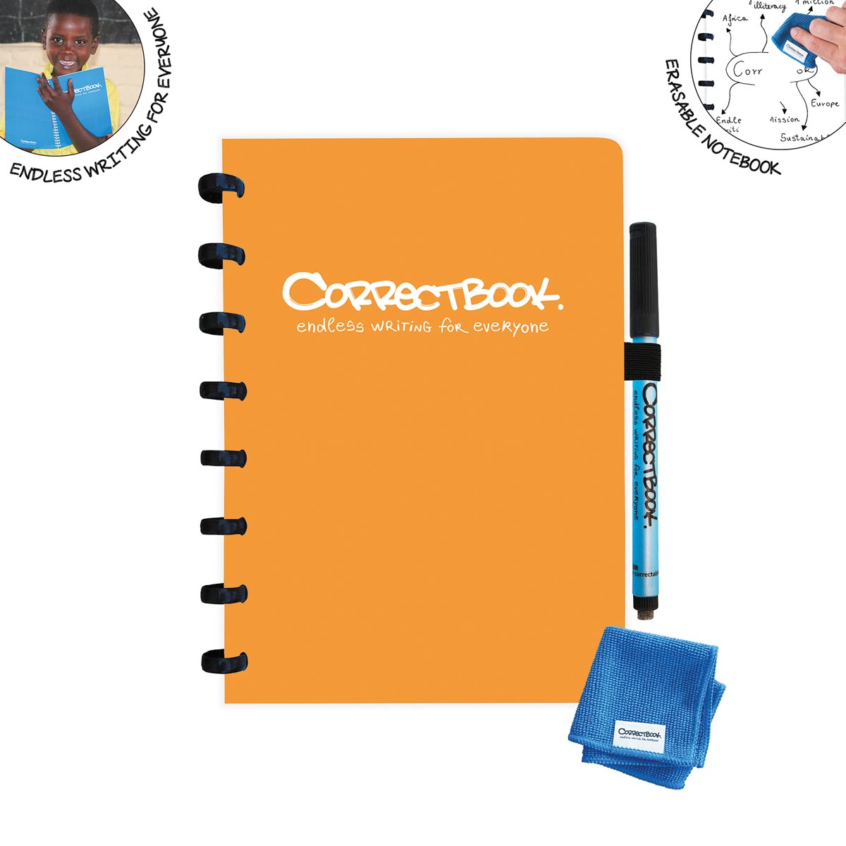 Correctbook A5 Original uitwisbaar / herbruikbaar notitieboek, blanco, Peachy Orange (oranje)