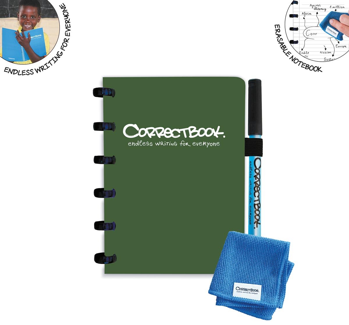 Correctbook A6 Original: uitwisbaar / herbruikbaar notitieboek, gelijnd, Forest Green (bosgroen) afbeelding