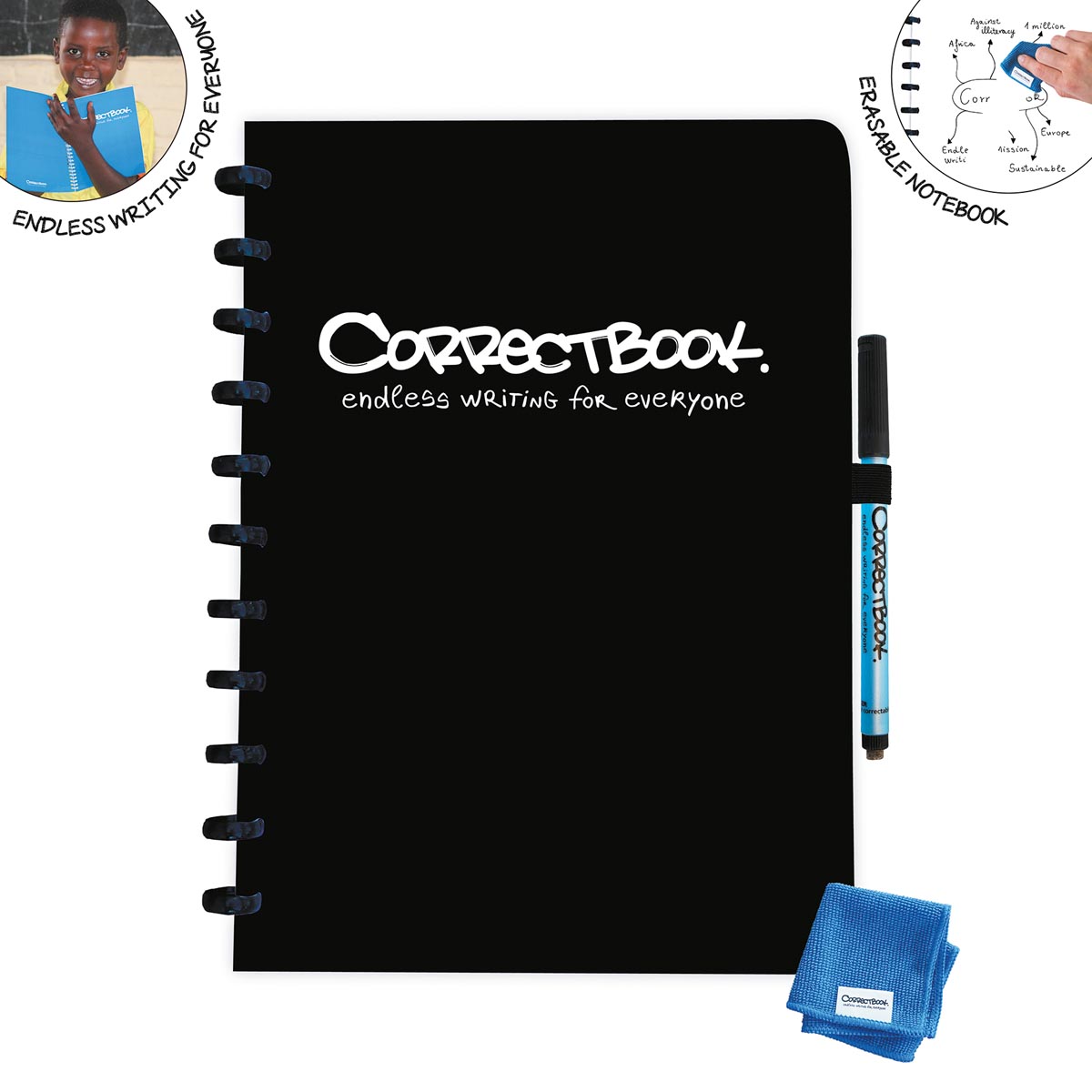 Correctbook A4 Original: uitwisbaar / herbruikbaar notitieboek, blanco, Ink Black (zwart) afbeelding