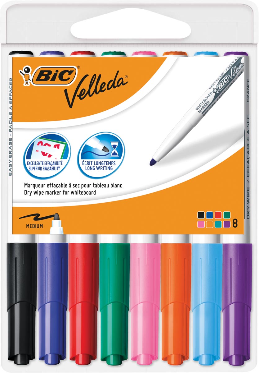 Bic whiteboardmarker Velleda 1741, in geassorteerde kleuren, etui van 8 stuks Bic whiteboardmarker Velleda 1741, in geassorteerde kleuren, etui van 8 stuks