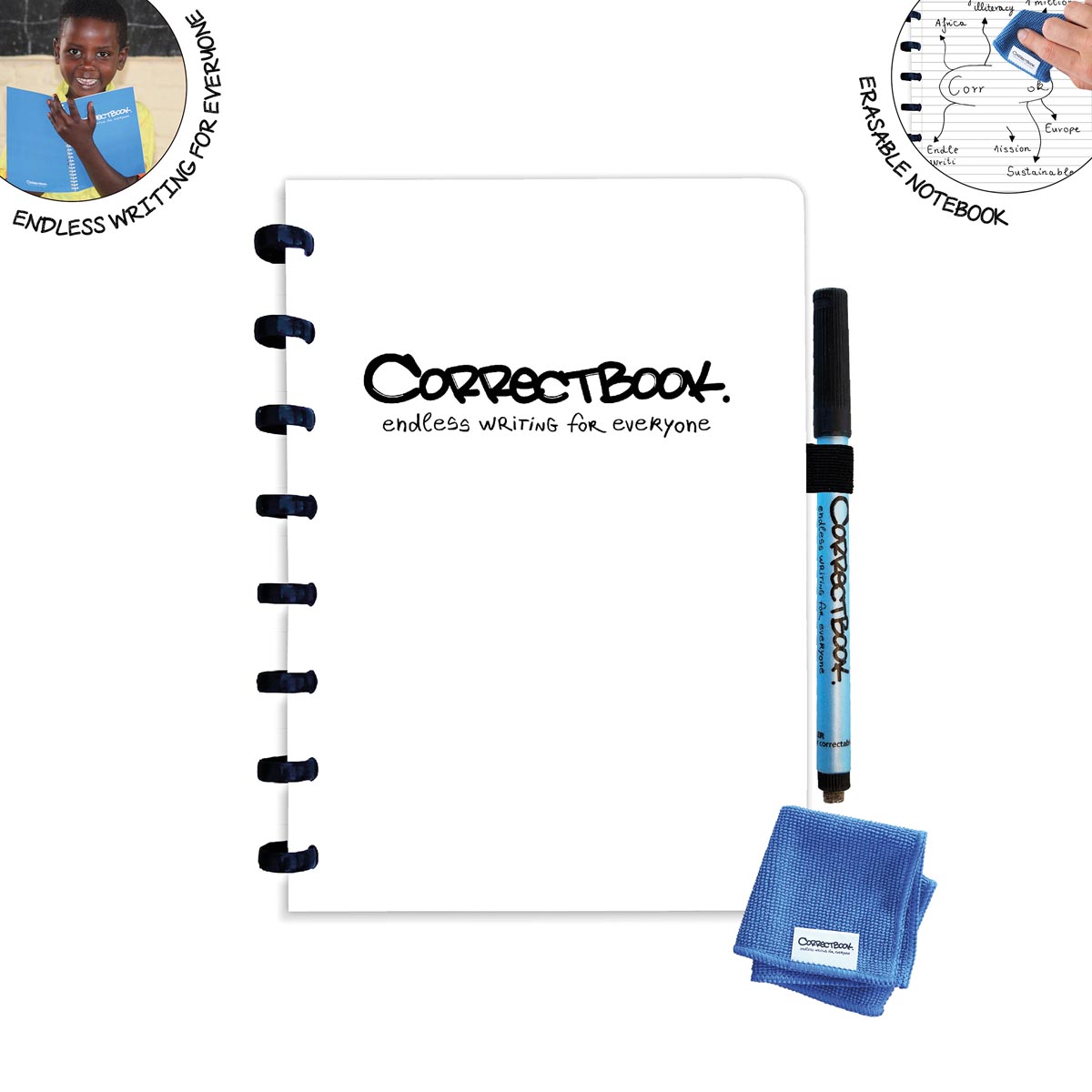 Correctbook A5 Original: uitwisbaar / herbruikbaar notitieboek, gelijnd, Inspirational White (wit) afbeelding