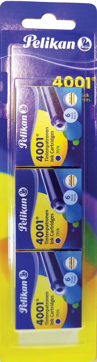 Pelikan inktpatroon 4001, blister met 3 doosjes van 6 patronen Pelikan inktpatroon 4001, blister met 3 doosjes van 6 patronen