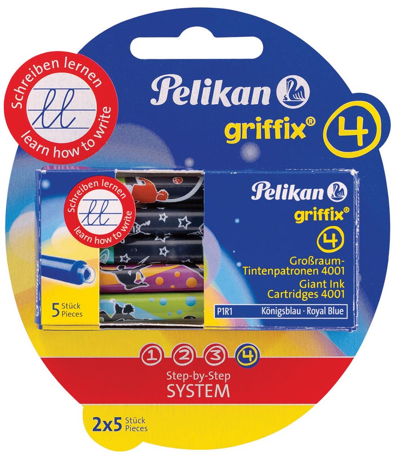 Pelikan inktpatronen Griffix, koningsblauw, blister met 2 doosjes van 5 stuks