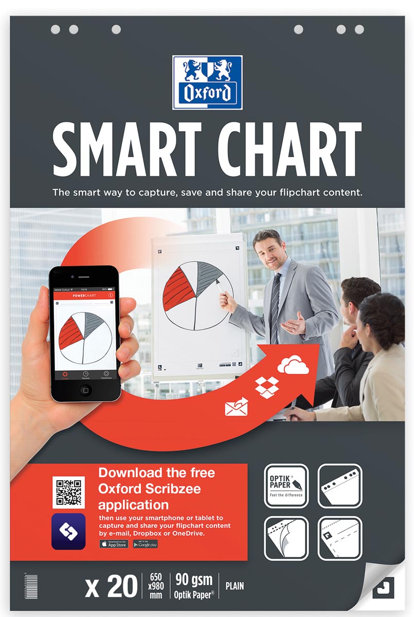 Oxford flipchartblok Smart Chart, ft 65 x 98 cm, blanco, pak van 20 vel afbeelding