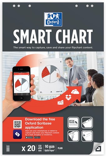 Oxford flipchartblok Smart Chart, ft 65 x 98 cm, blanco, pak van 20 vel