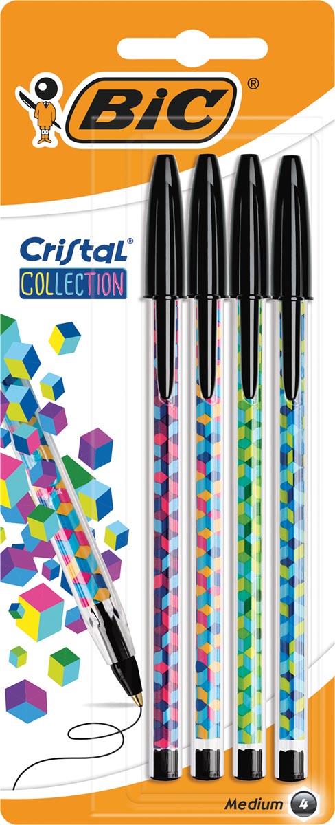 Bic balpen Cristal Collection, blister van 4 stuks, zwart