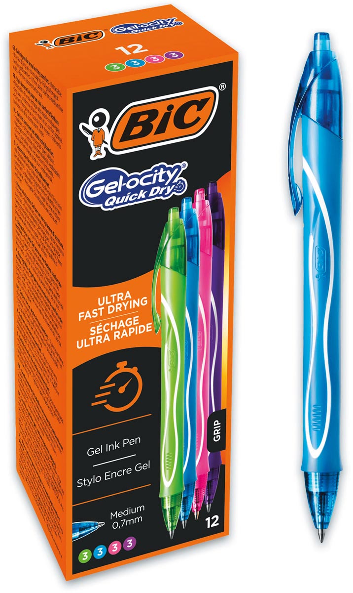 BIC Gel-ocity gelroller, sneldrogend met kliksysteem, medium 0,7mm, assorti BIC Gel-ocity gelroller, sneldrogend met kliksysteem, medium 0,7mm, assorti