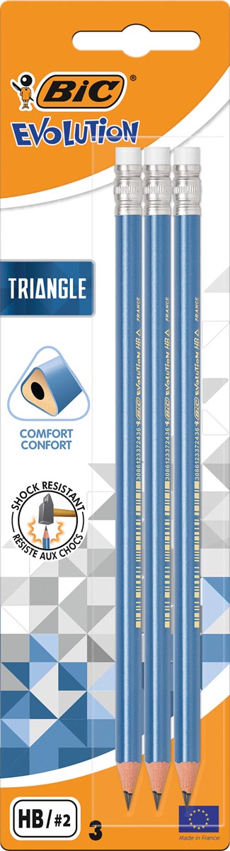 Bic potlood Evolution Triangle, met gom, blister van 3 stuks afbeelding