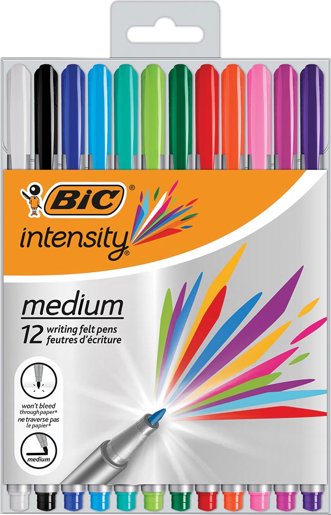 Bic fineliner Intensity, medium, etui van 12 stuks in geassorteerde kleuren Bic fineliner Intensity, medium, etui van 12 stuks in geassorteerde kleuren