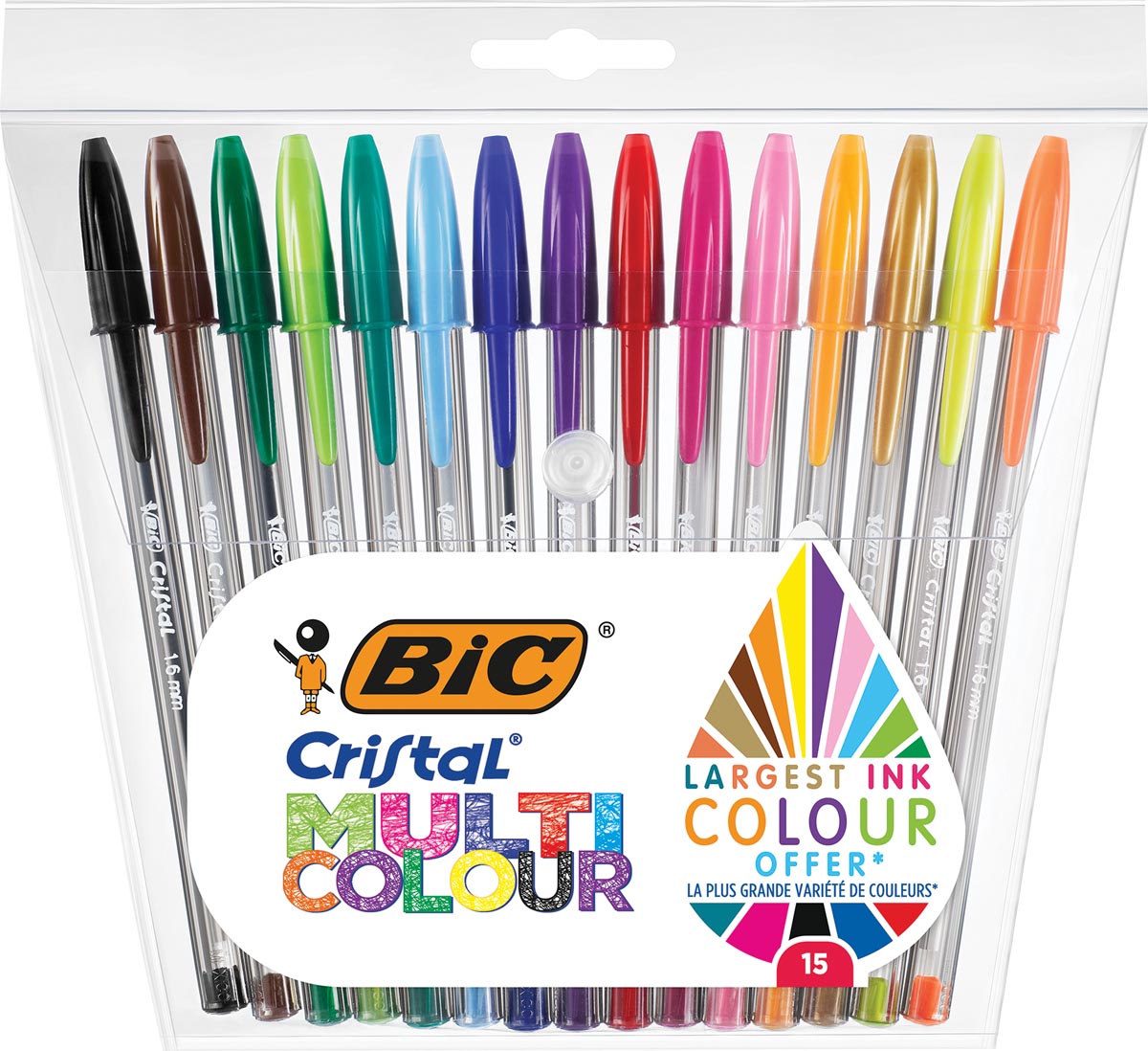 Bic balpen Cristal Multicolour, etui van 15 stuks in geassorteerde kleuren afbeelding