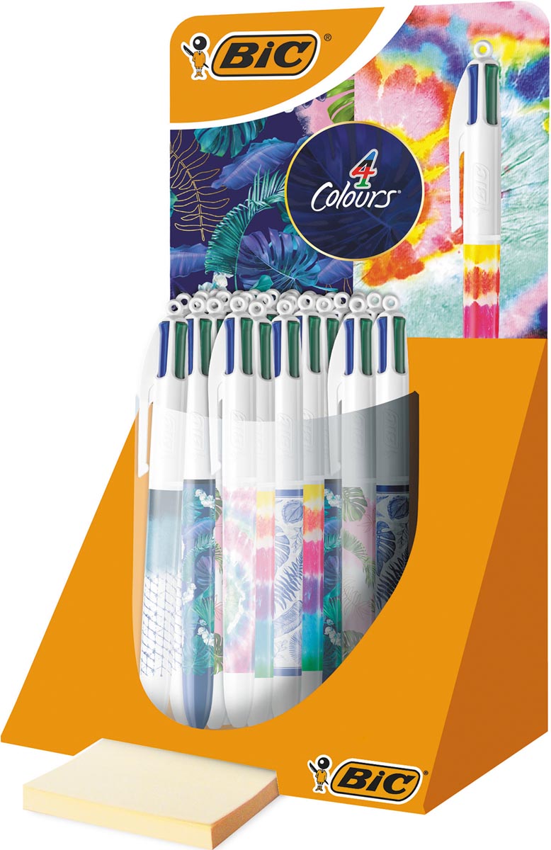Bic 4 Colours Tie Dye + Botanical, balpen, medium, 4 klassieke inktkleuren, display van 30 stuks Bic 4 Colours Tie Dye + Botanical, balpen, medium, 4 klassieke inktkleuren, display van 30 stuks