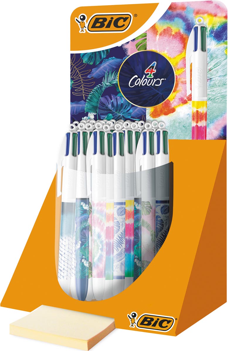 Bic 4 Colours Tie Dye + Botanical, balpen, medium, 4 klassieke inktkleuren, display van 30 stuks