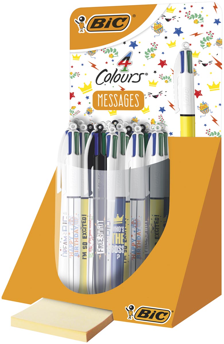 Bic 4 Colours Messages, balpen, medium, 4 klassieke inktkleuren, display van 30 stuks