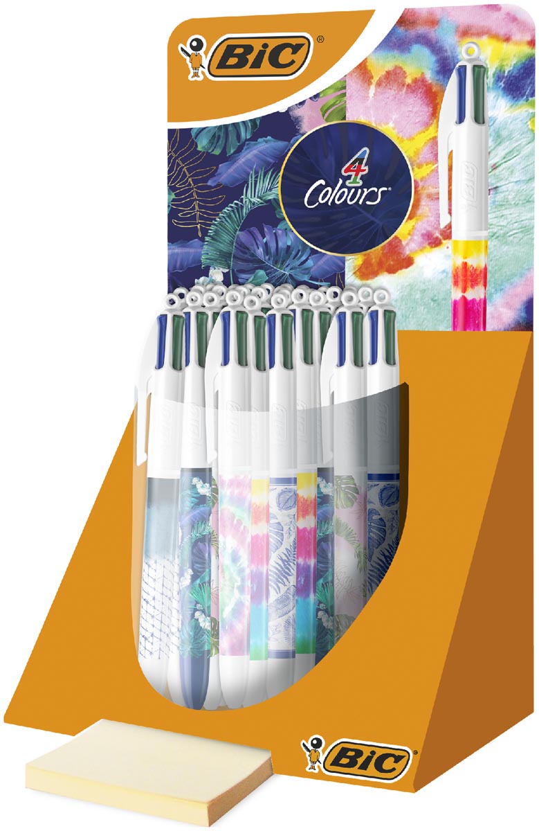 Bic Colours Tie-Dye Botanical 4-kleurenbalpen, medium, klassieke inktkleuren, display van 30 stuks afbeelding