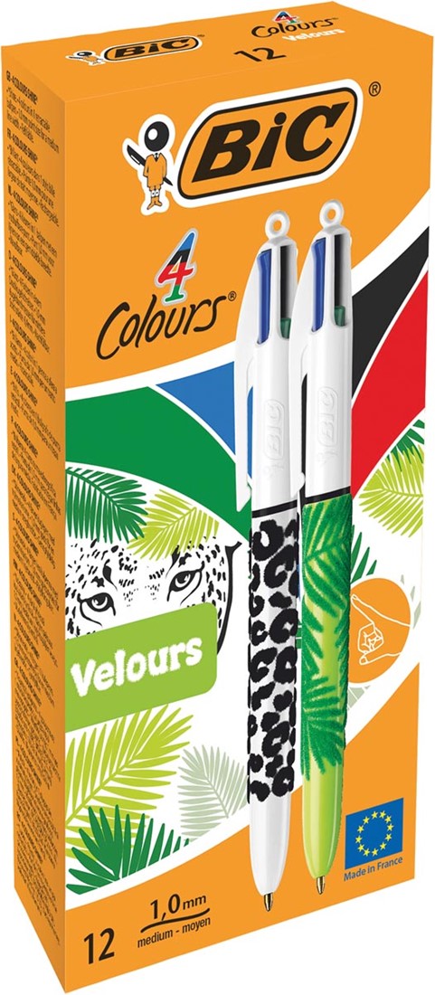 Bic Stylo Bille 4 Colours Velours Boite De 12 Pieces En Couleurs Assorties Bij Vindiq Office