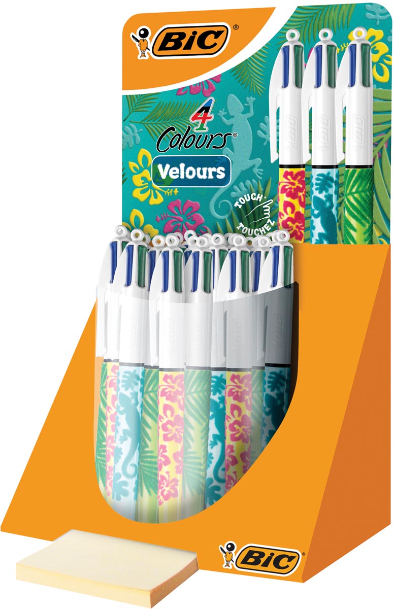 Bic Colours Velours 4-kleurenbalpen, medium, klassieke inktkleuren, display van 30 stuks