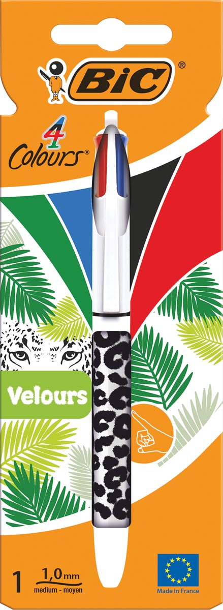 Bic Colours Velours 4-kleurenbalpen, medium, klassieke inktkleuren, verschillende motieven, op blister afbeelding