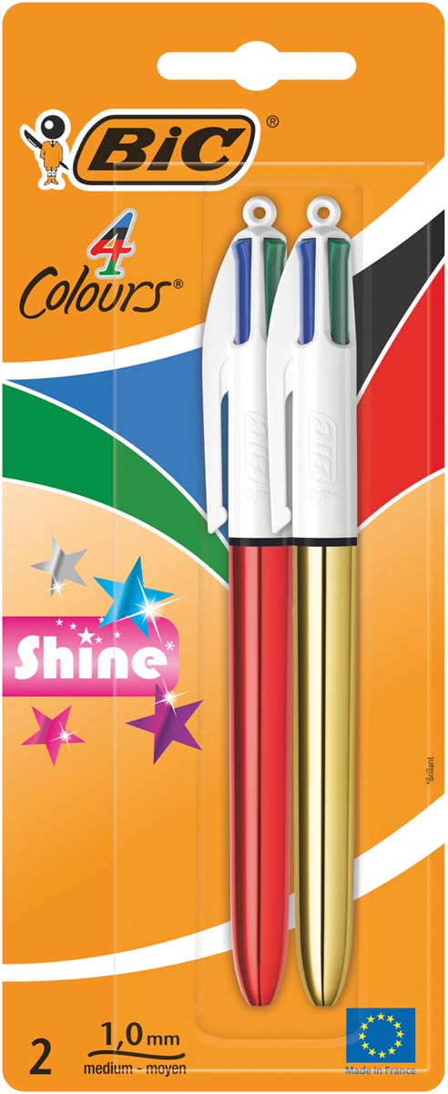 Bic balpen 4 Colours Shine, blister van 2 stuks