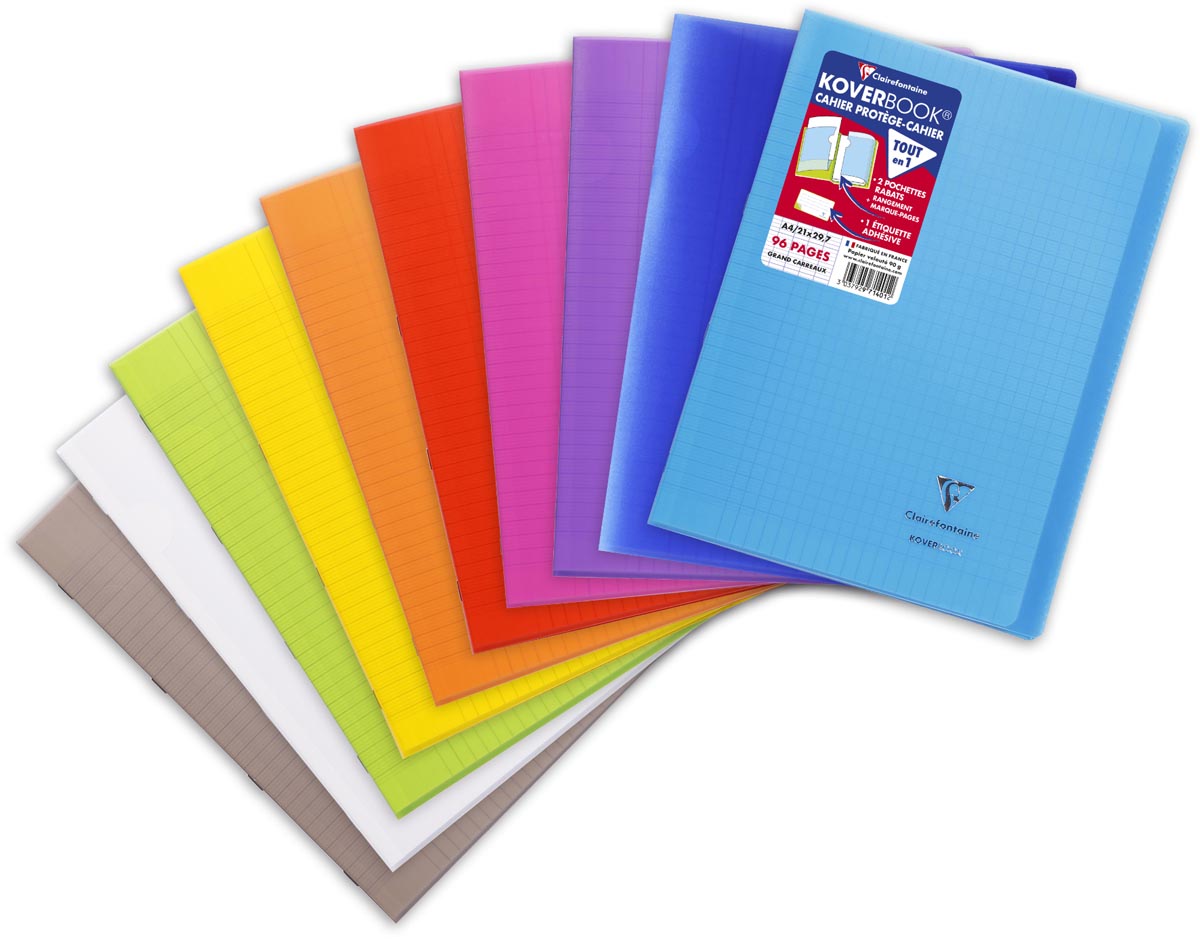 Clairefontaine schrift Koverbook voor ft A4, 96 bladzijden, kaft in PP, seyès, geassorteerde kleuren afbeelding