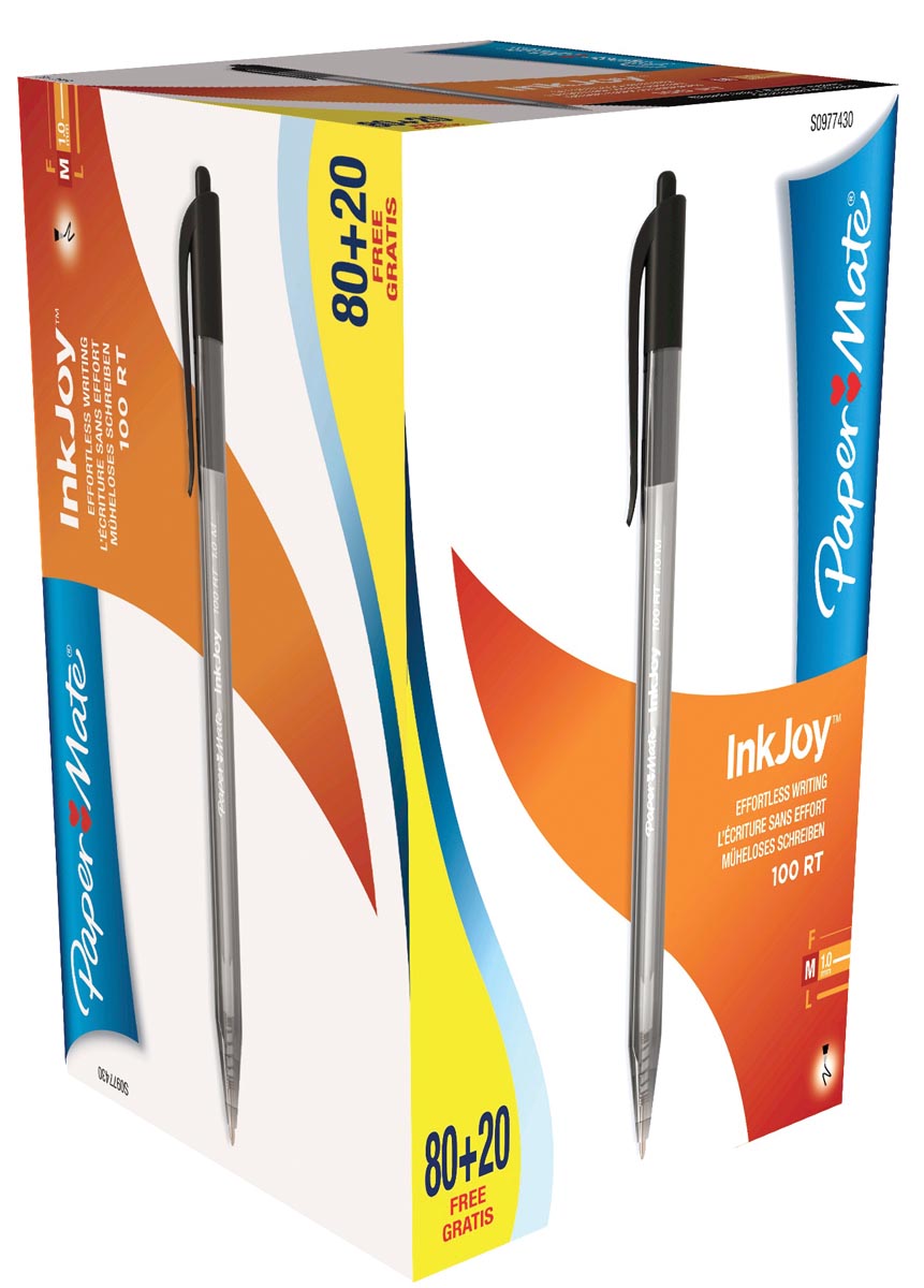 Paper Mate balpen InkJoy 100 RT, zwart, doos 80 + 20 gratis afbeelding