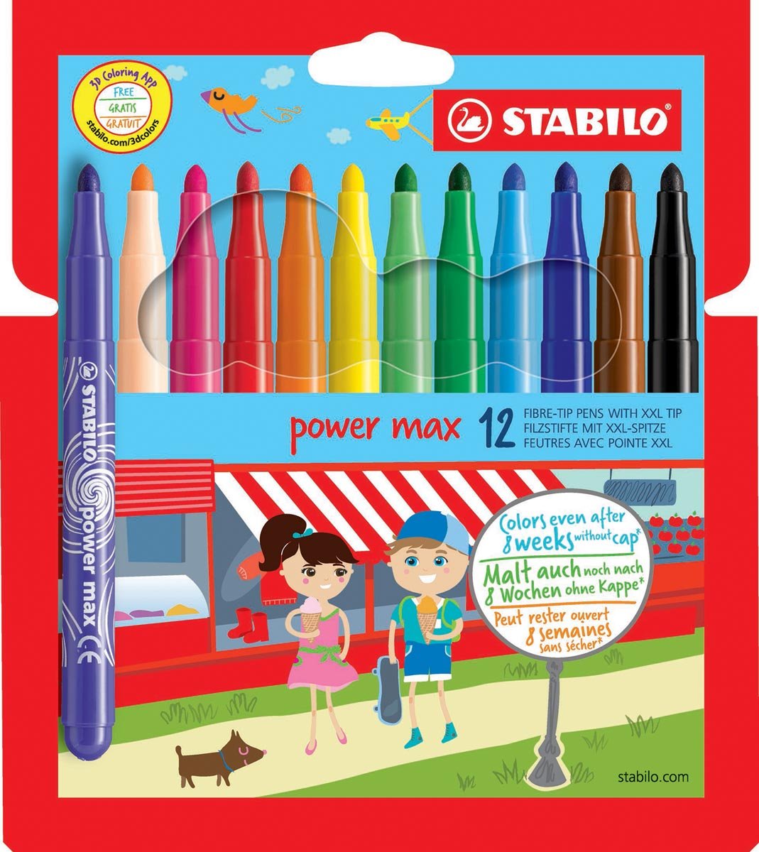 STABILO power max viltstift, etui van 12 stuks in geassorteerde kleuren afbeelding