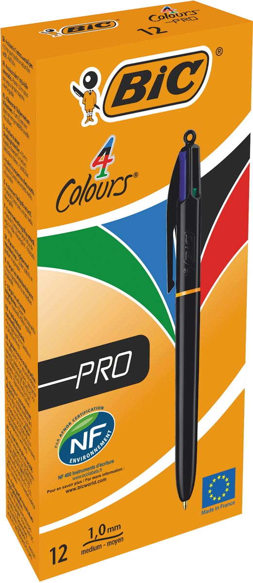 Bic Colours Pro 4-kleurenbalpen, medium, klassieke inktkleuren, lichaam zwart afbeelding
