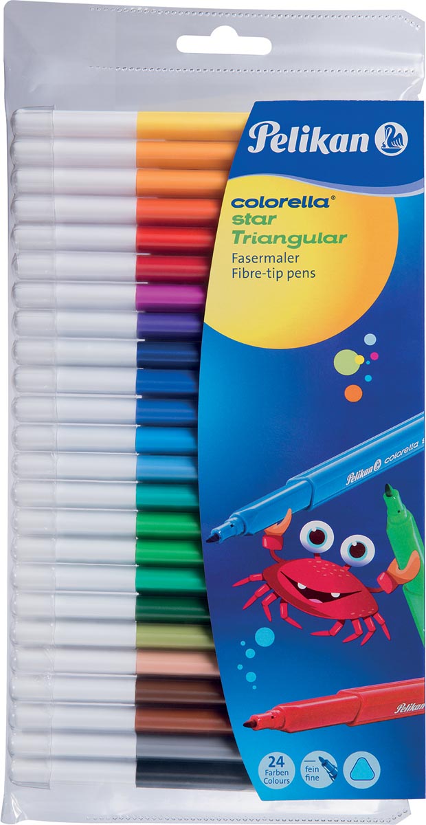 Pelikan viltstift Colorella Star driehoekig, etui met 24 stuks in geassorteerde kleuren