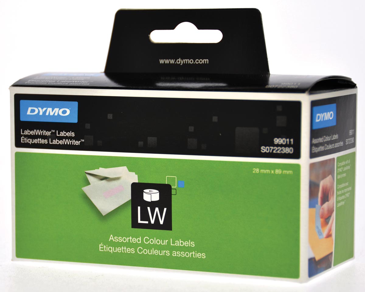 Dymo etiketten LabelWriter ft 89 x 28 mm, geassorteerde kleuren, 520 etiketten