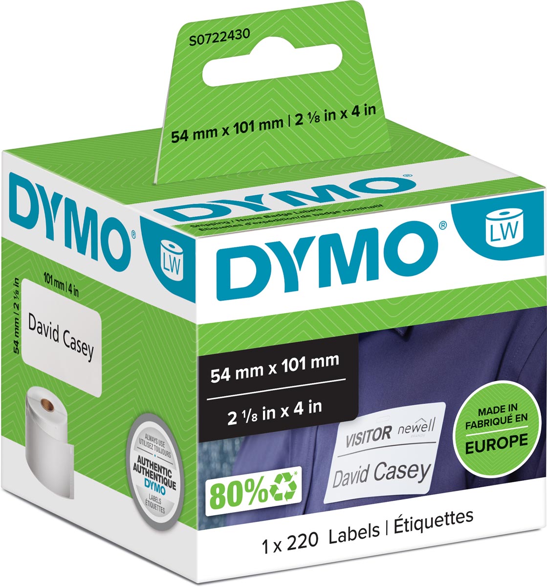 Dymo etiketten LabelWriter ft 101 x 54 mm, wit, 220 etiketten afbeelding