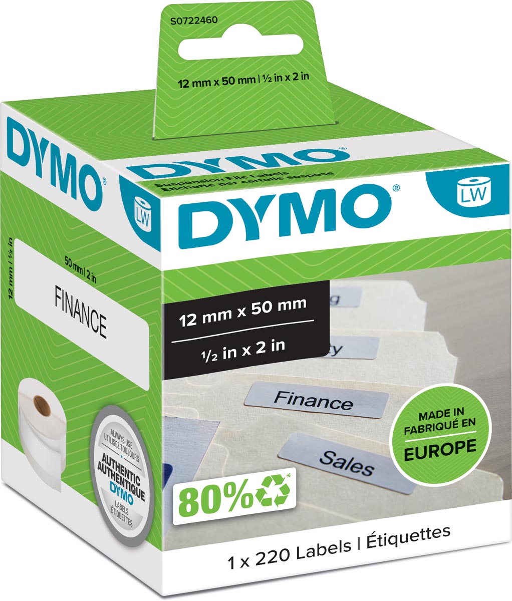 Dymo etiketten LabelWriter ft 50 x 12 mm, wit, 220 etiketten afbeelding