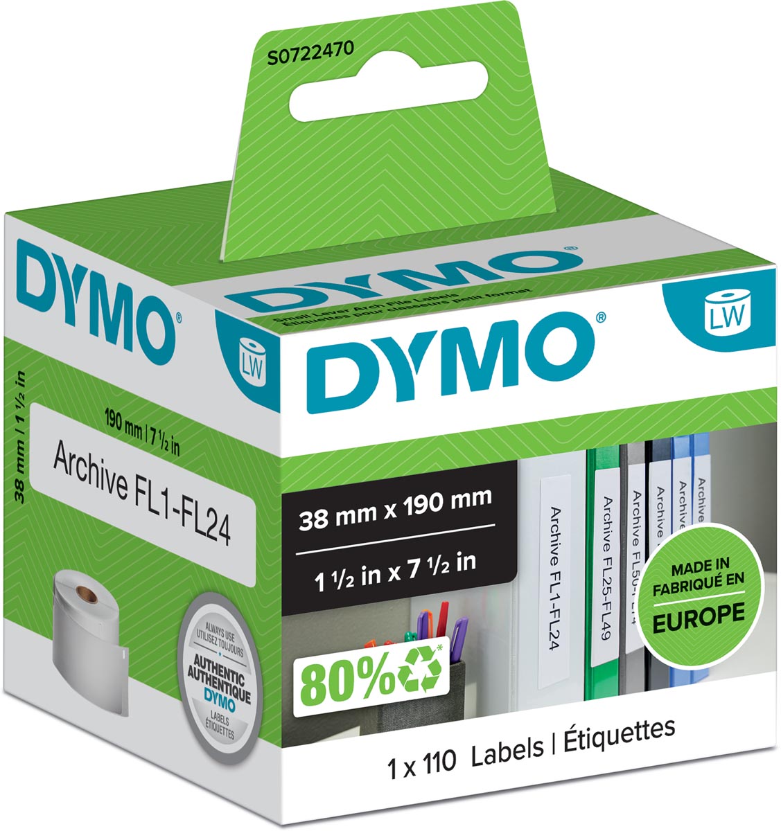 Dymo etiketten LabelWriter ft 190 x 38 mm, wit, 110 etiketten afbeelding