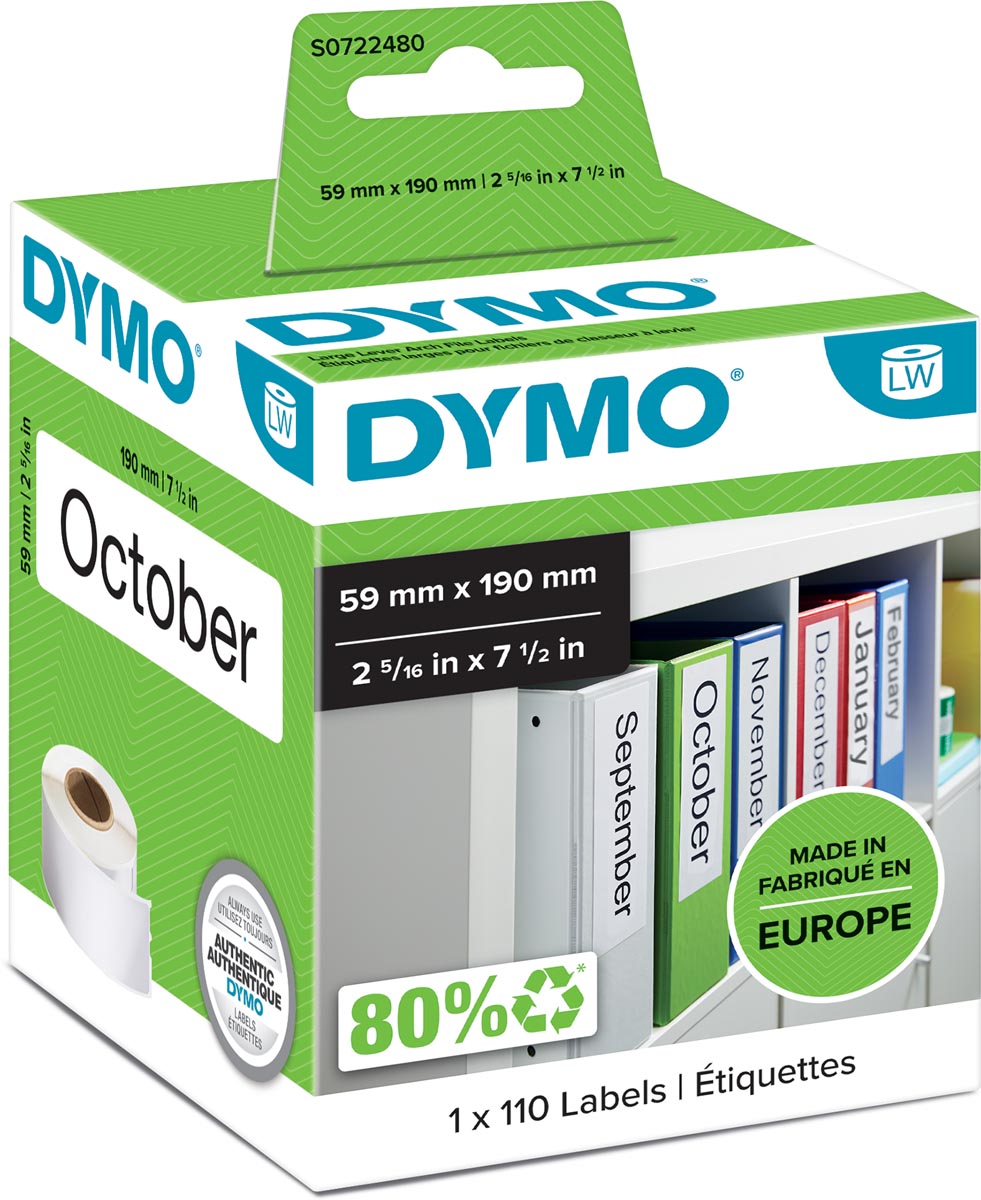 Dymo etiketten LabelWriter ft 190 x 59 mm, wit, 110 etiketten afbeelding