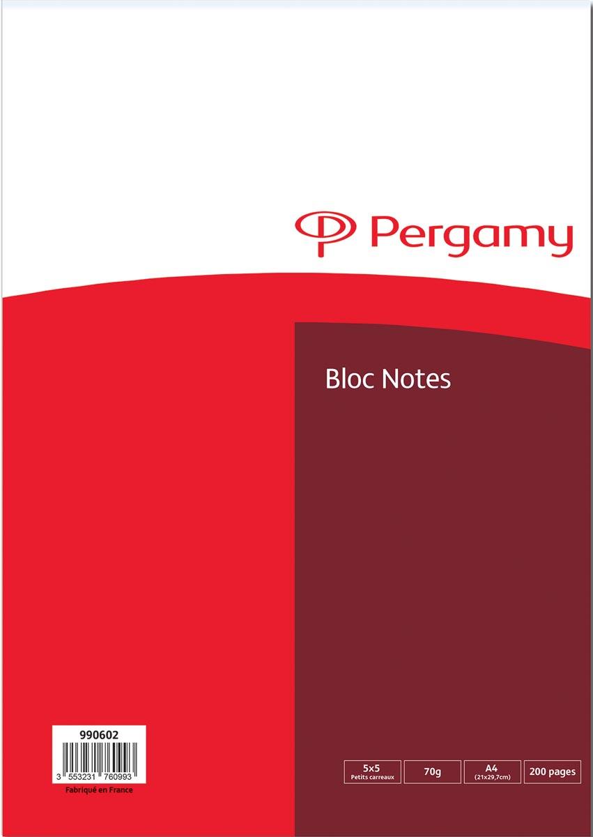 Pergamy schrijfblok, geruit 5 mm, ft A4, 100 vel Pergamy schrijfblok, geruit 5 mm, ft A4, 100 vel