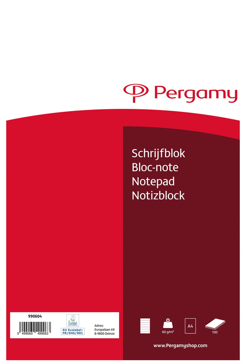 Pergamy schrijfblok, 60 g/m², ft A4, 100 vel, gelijnd