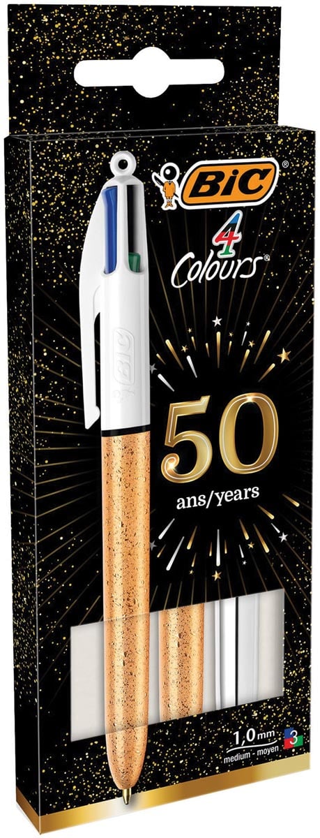 Bic 4 Colours Frozen + Shine, balpen, 0,32 mm, 4 klassieke inktkleuren, blister van 3 stuks Bic 4 Colours Frozen + Shine, balpen, 0,32 mm, 4 klassieke inktkleuren, blister van 3 stuks