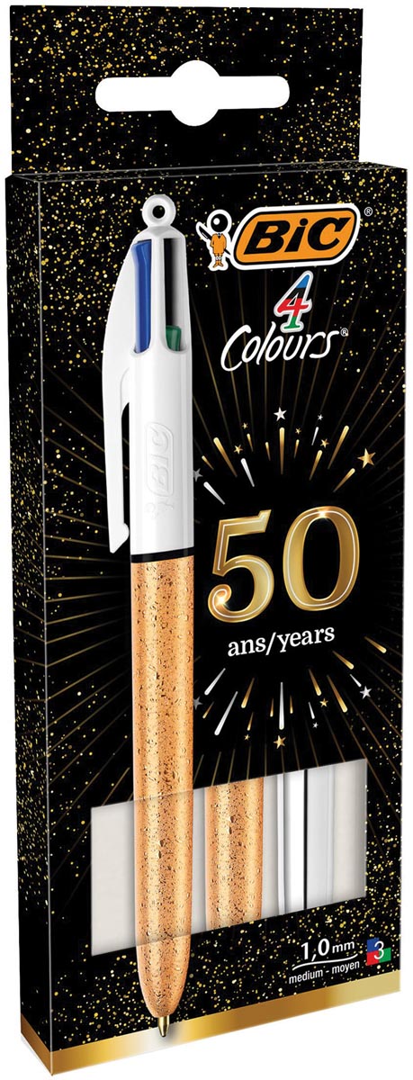 Bic Colours Frozen + Shine 4-kleurenbalpen, medium, klassieke inktkleuren, blister van 3 stuks afbeelding