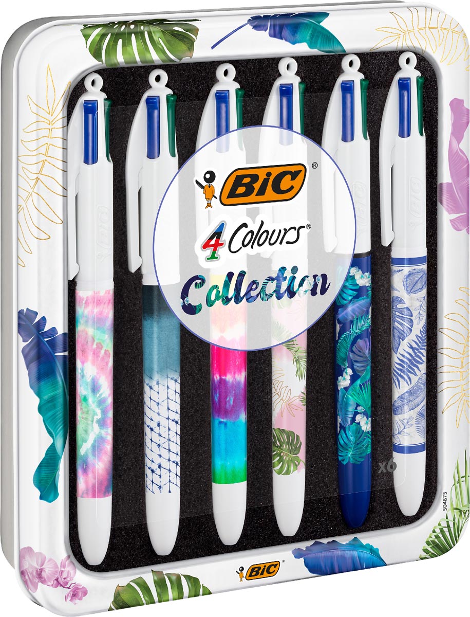 Afbeelding van Bic Colours Tie - Dye 4-kleurenbalpen, medium, klassieke inktkleuren, doos van 6 stuks