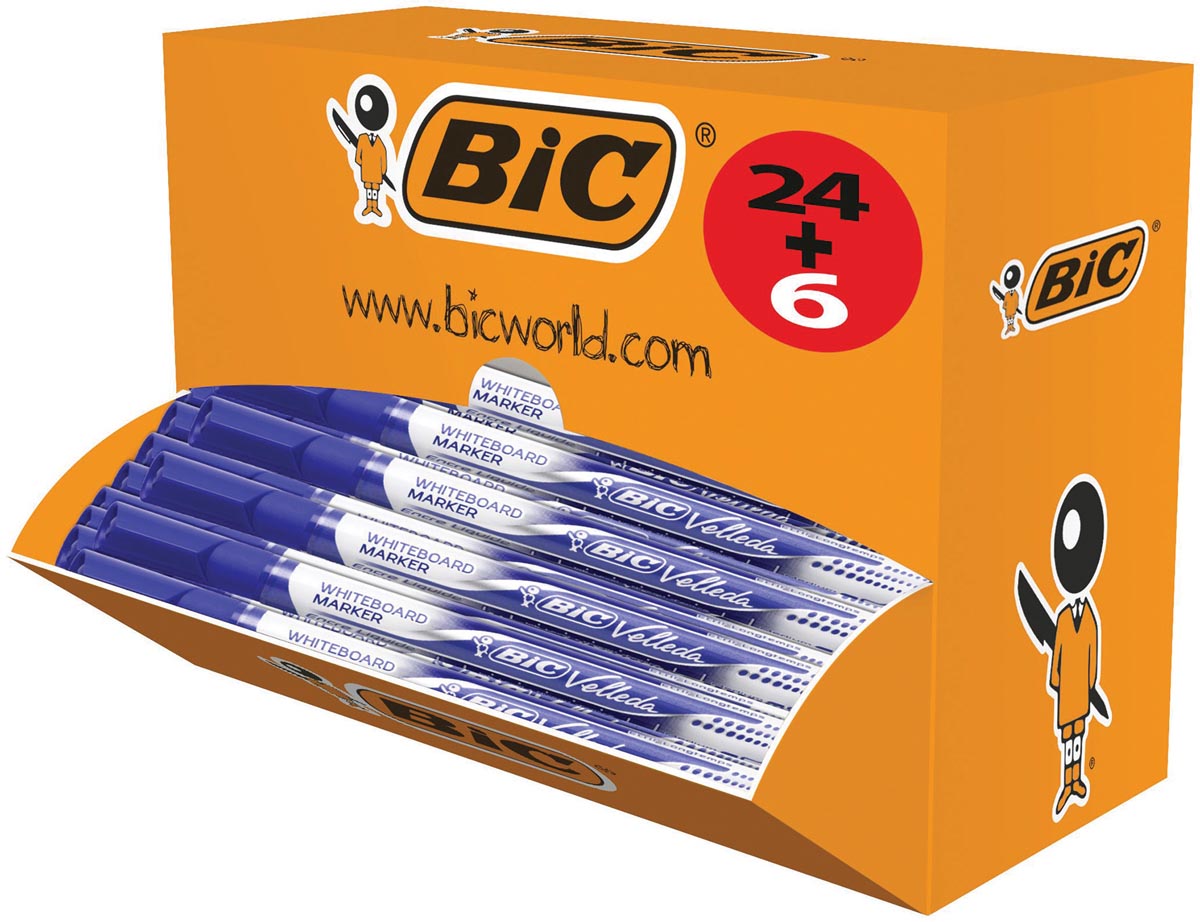 Velleda Whiteboardmarker Liquid Ink, doos van 30 stuks (24 + 6 gratis), blauw