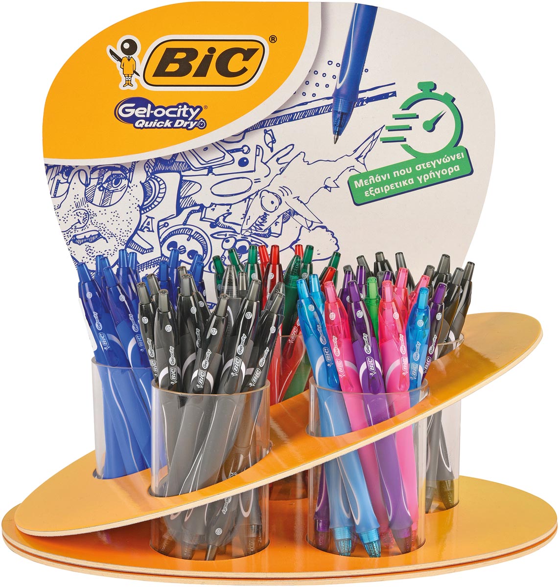 Bic Gel-ocity Quick Dry gelroller, counterdisplay met 72 stuks in geassorteerde kleuren